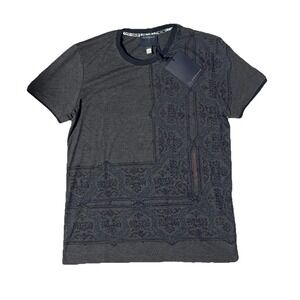 CLASS‎ Roberto Cavalli Jacquard T-Shirt Baroque Pattern Black Gray Size L NWT